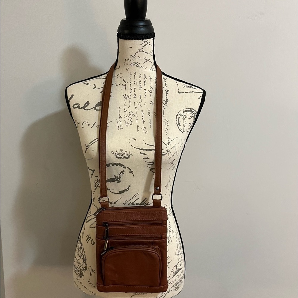 Brown Leather Belt Bag with Multiple Compartments